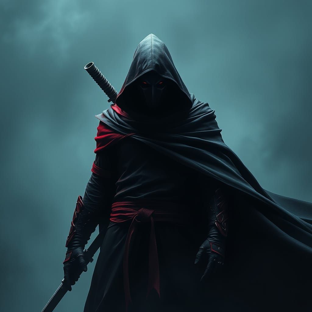 Dracula-Inspired Ninja in Misty Darkness