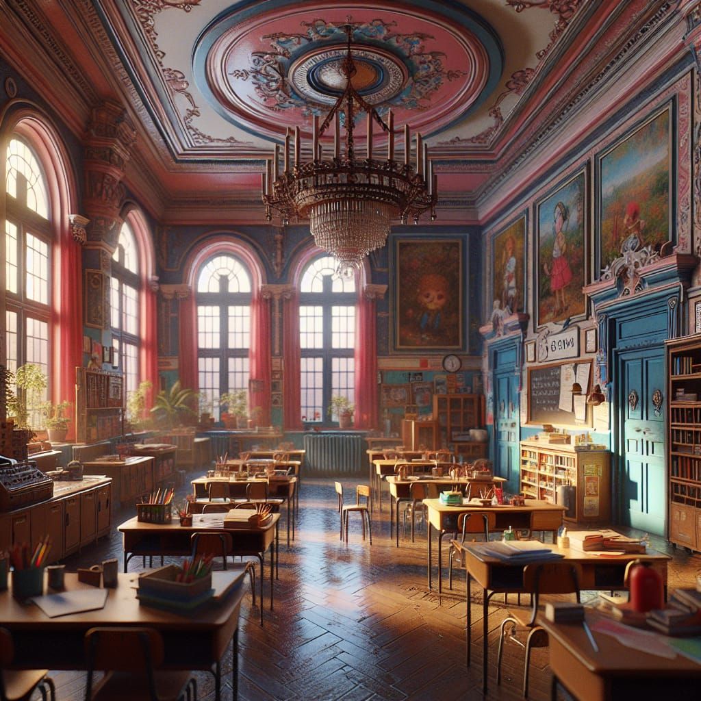 1980s Kindergarten Classroom in Fantasy Concept Art Style
