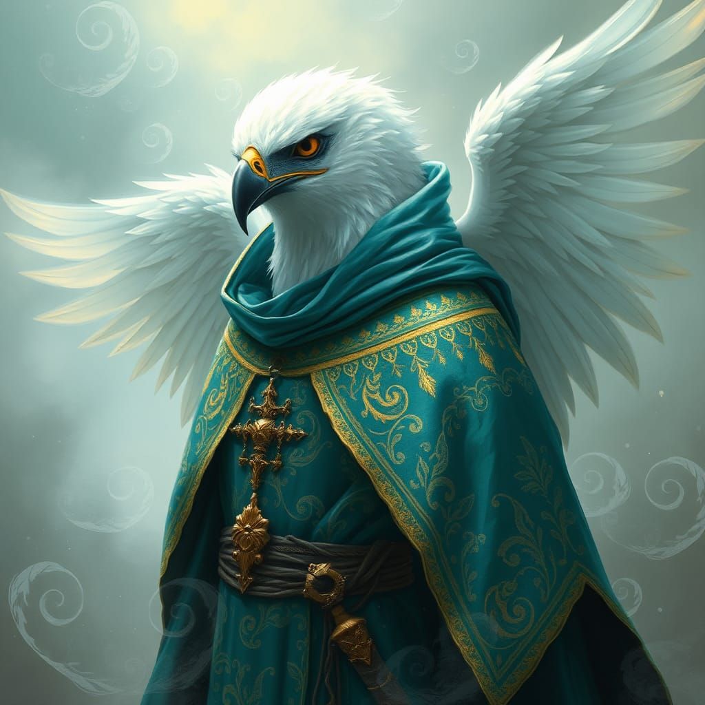 Mystical Hawk Wizard in Ethereal Landscape