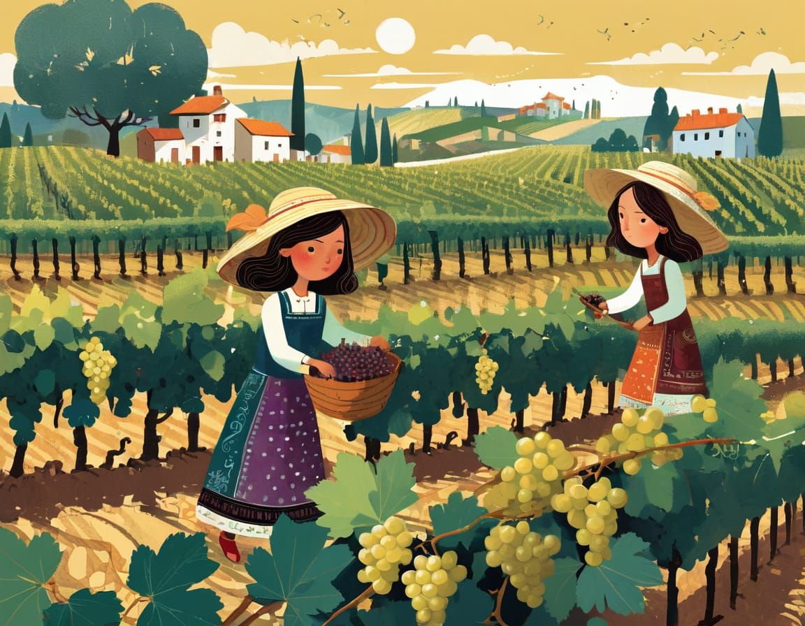Naive Folk Art: Vineyard Harvest