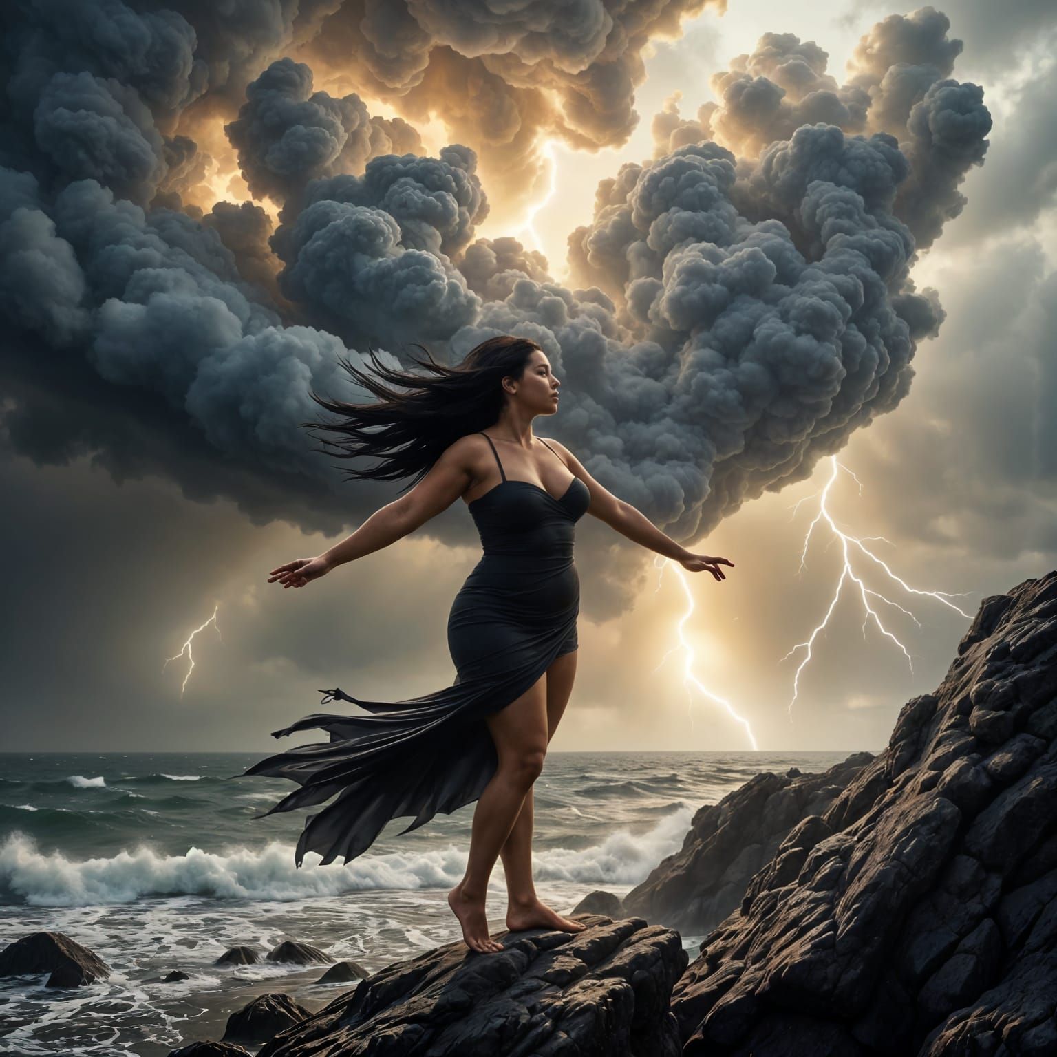 Ethereal Storm Goddess in Hyperrealistic Photorealism