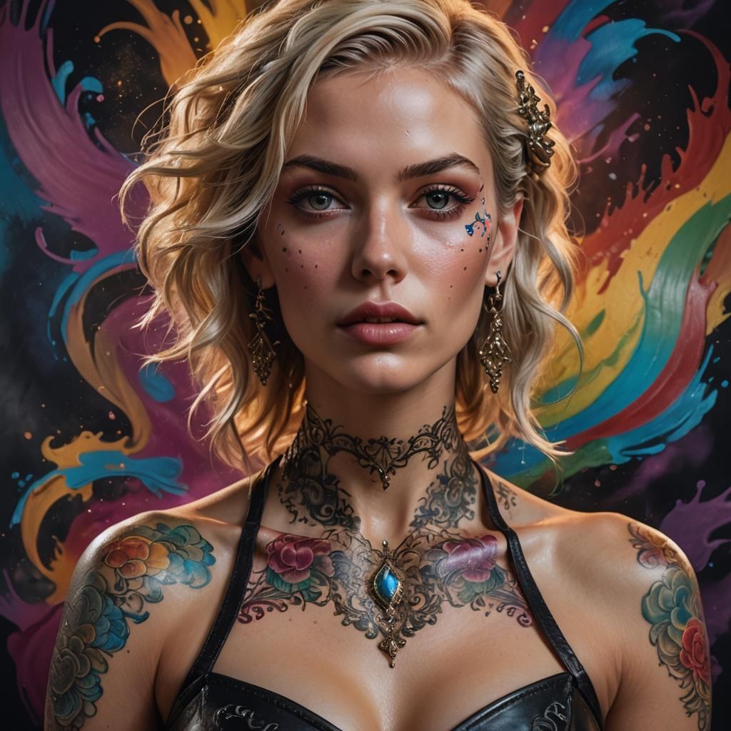 Baroque Portrait of a Woman with Filigree Tattoos