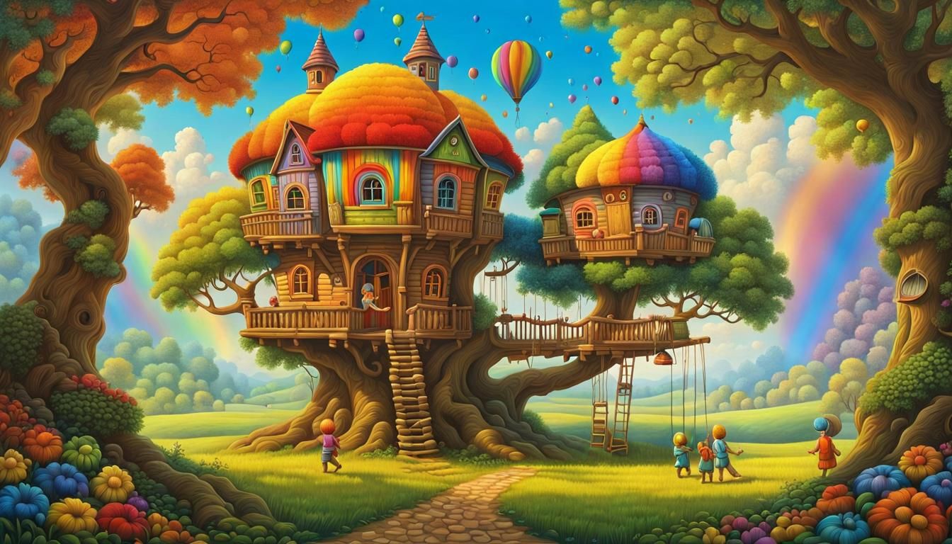 4 Pictures (3): The children are happy. In fantasies, you also live in a tree house.