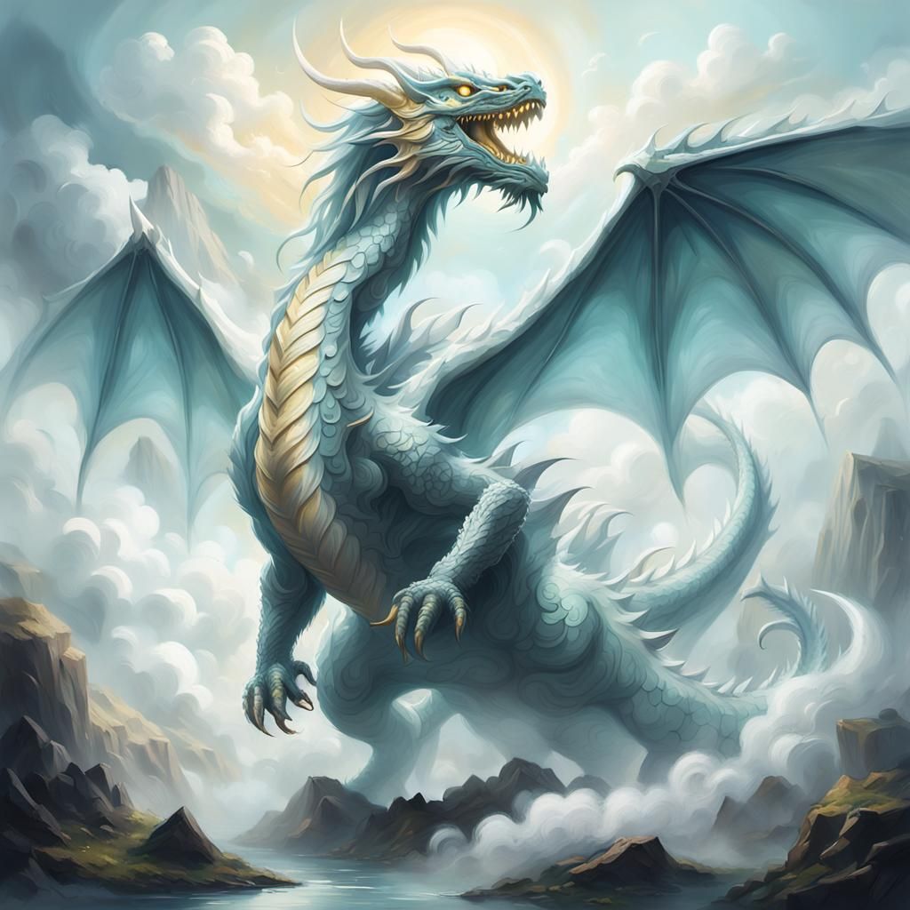 Ethereal Cloud Dragon Rising: Dreamy Oil Painting