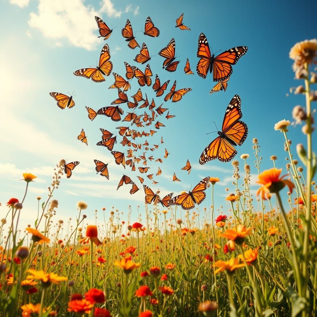 Spiral Formation of Majestic Monarch Butterflies in Vibrant ...