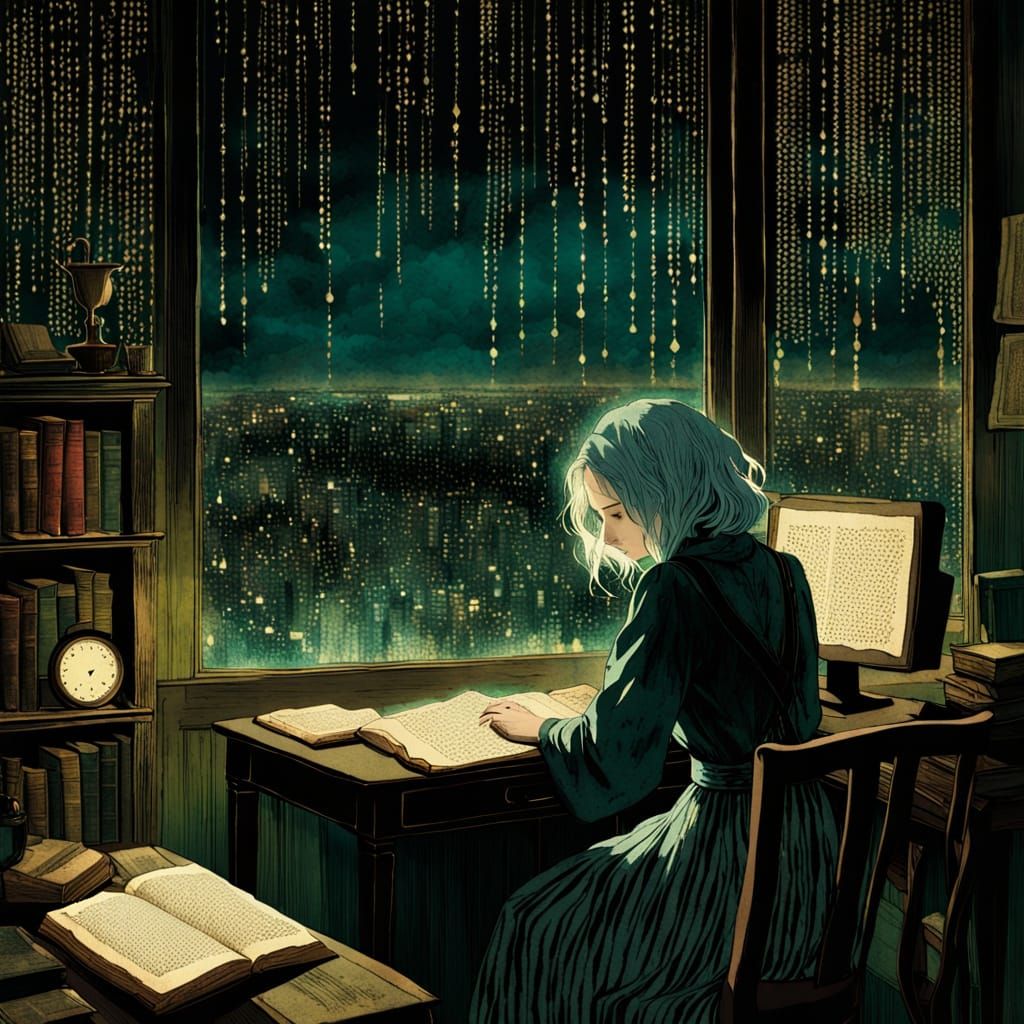 Lonely Woman in a Haunting, Vintage-Inspired Scene