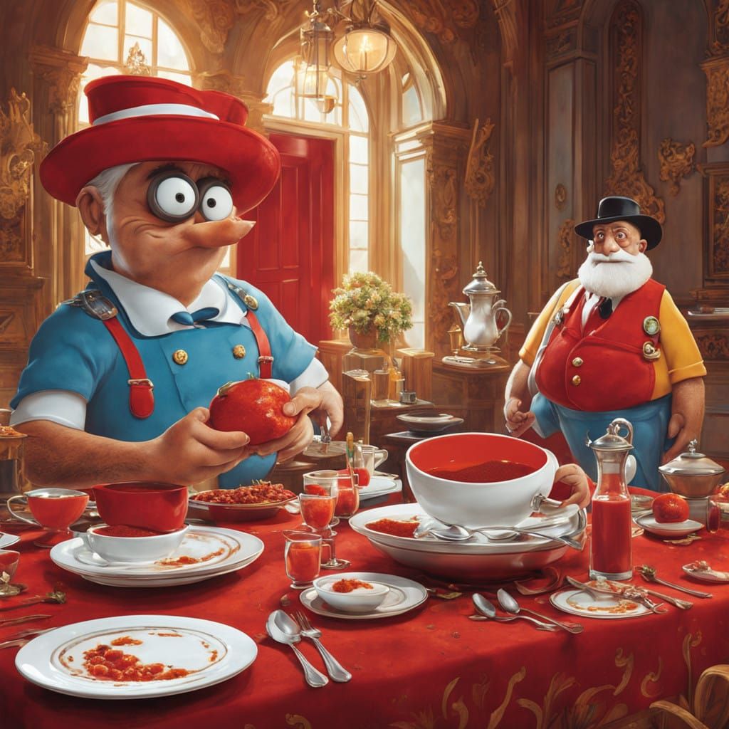 Surreal Cartoon Demon Rises from Classic French Soup