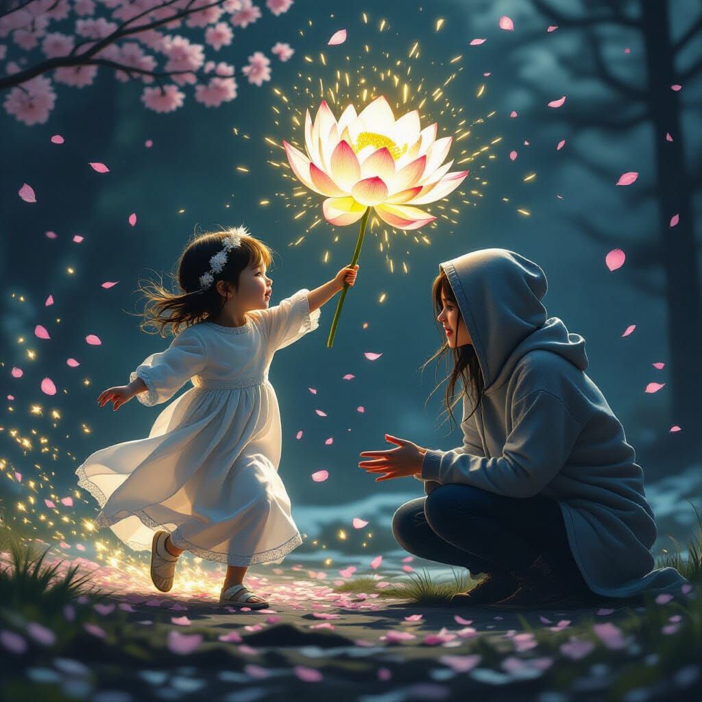 Bioluminescent Child Illuminates Shattered Room, Digital Art