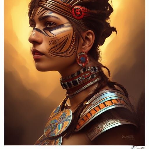 Aztec Warrior Princess Portrait in Hyperdetailed Digital Art