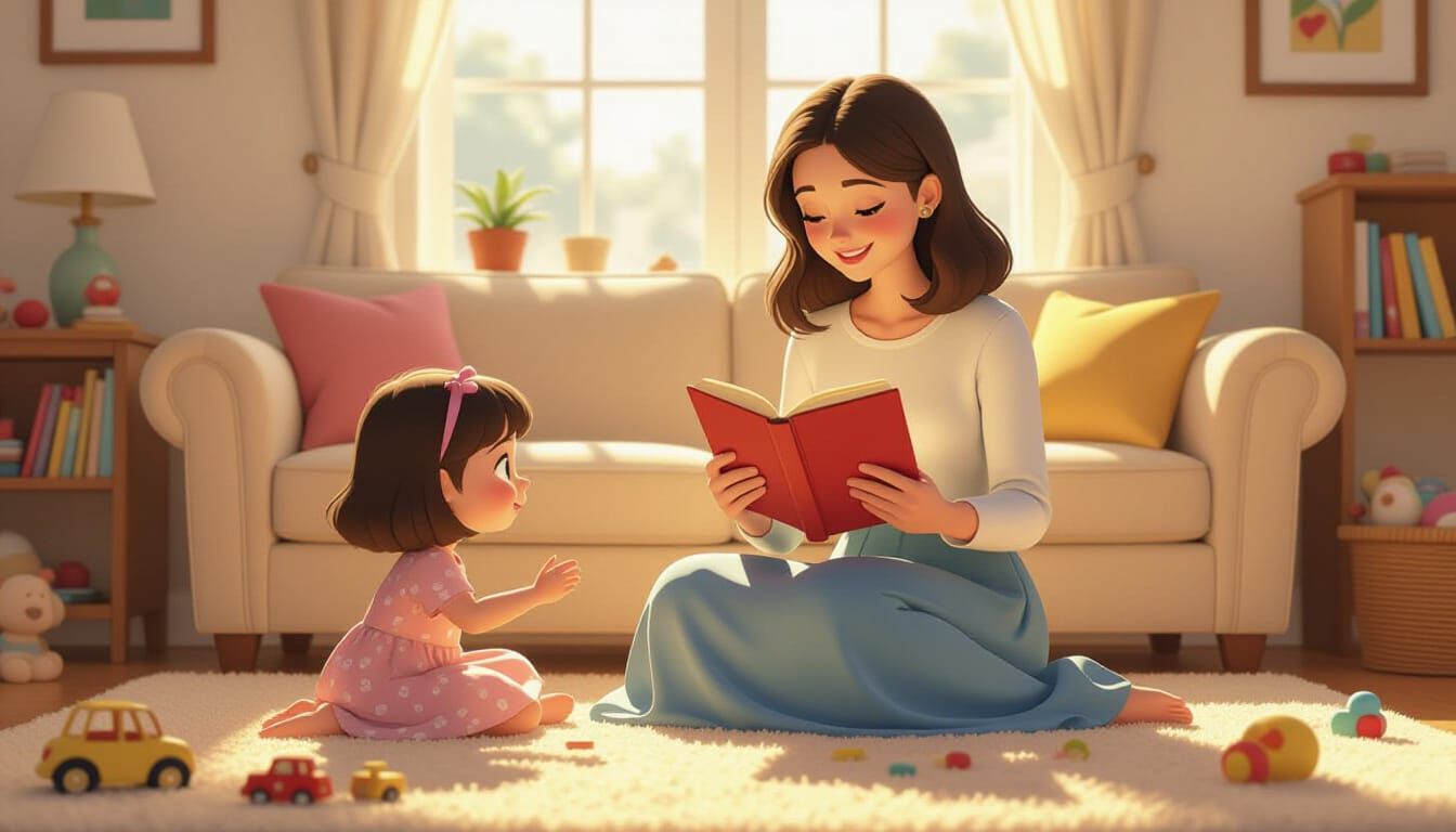Cozy Home Scene with Reader in 3D Cartoon Style