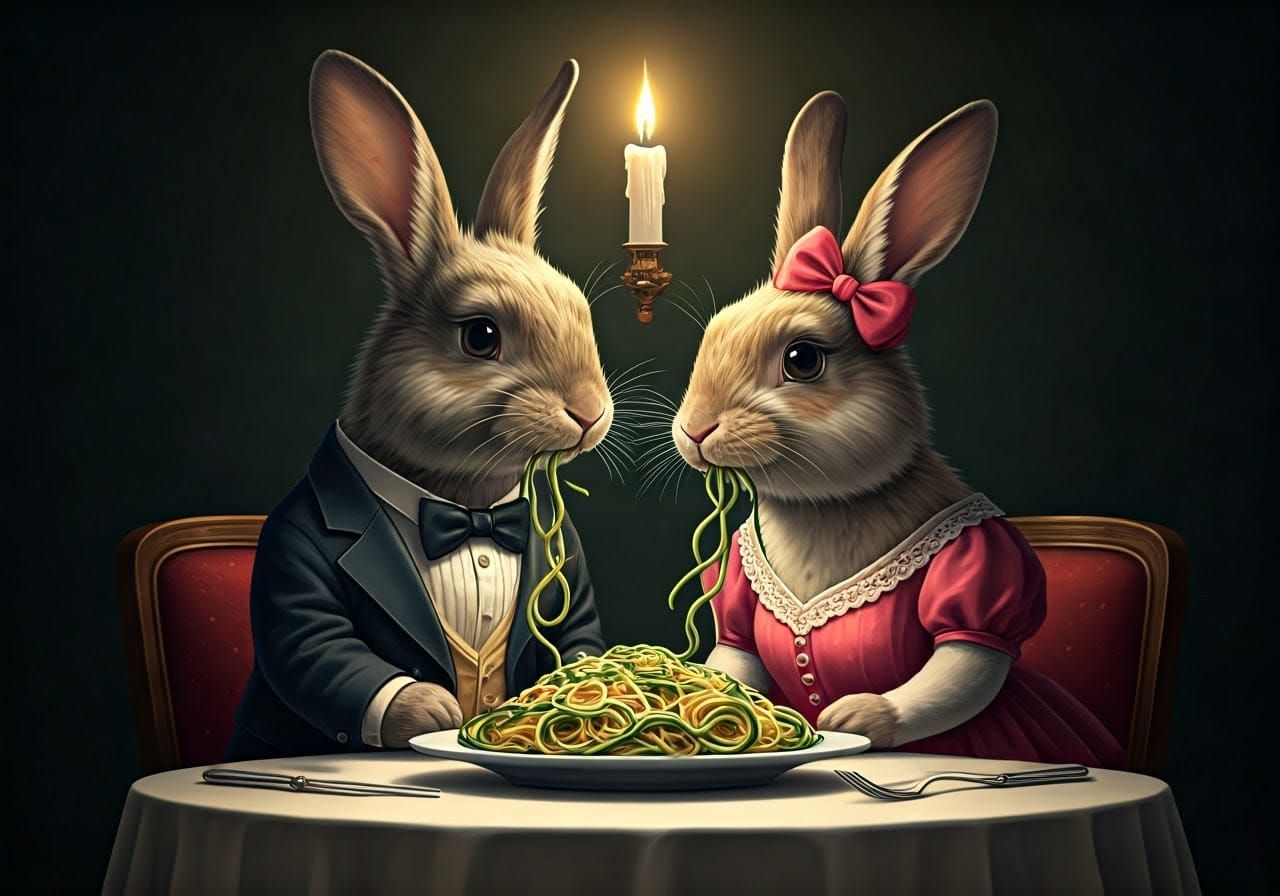 Rabbits Dine on Candlelit Zucchini Zoodles in Elegant Italia...