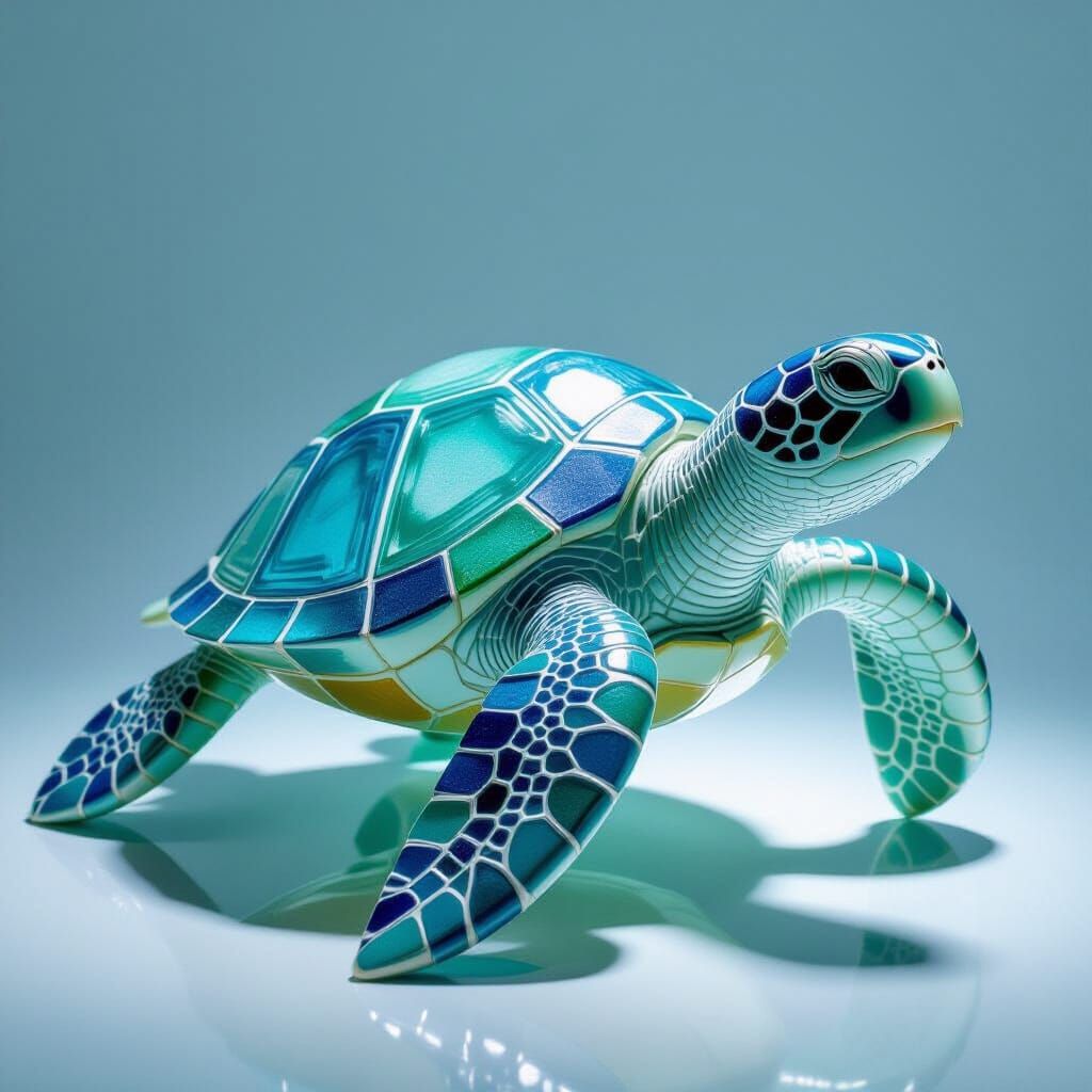 Sea Turtle Sculpture Made From Worn Sea-Glass Shards