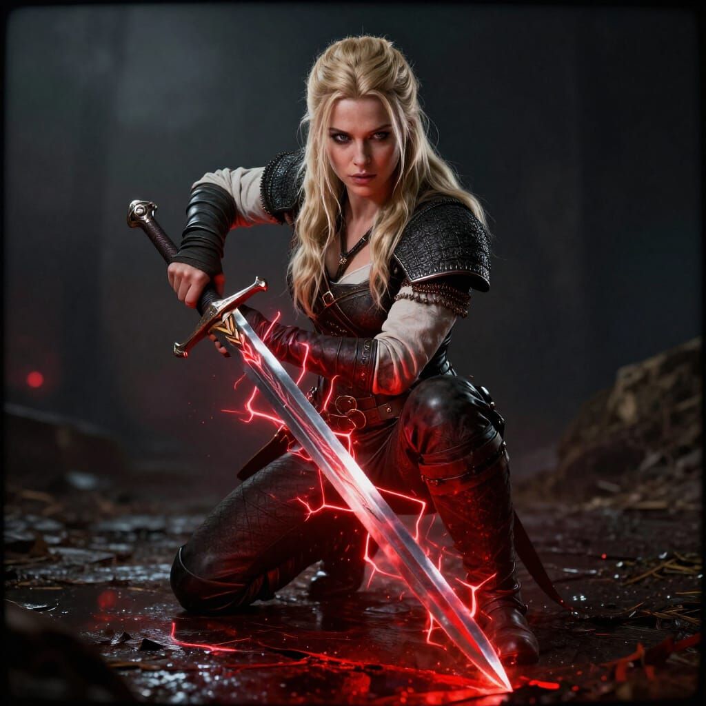Blonde Warrior Woman with Red Energy Sword in Unreal Engine ...