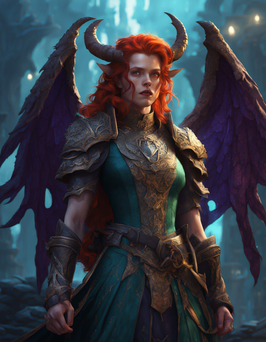 Tiefling Sorceress in Mystical Realm: Fantasy Art