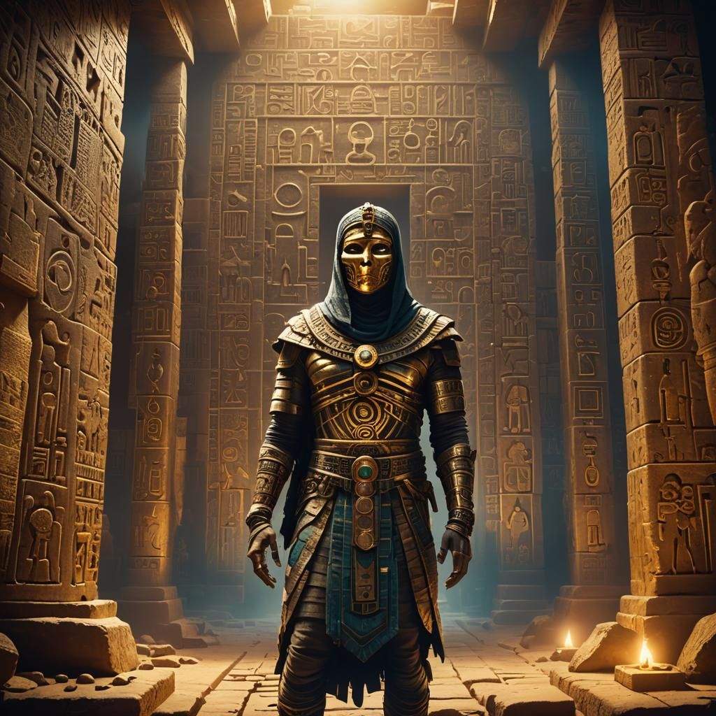 Mystical Mummy in Golden Pyramid Concept Art