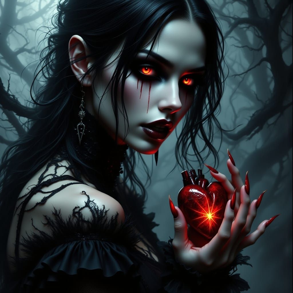 Ethereal Vampire Woman in Dark, Gothic Attire