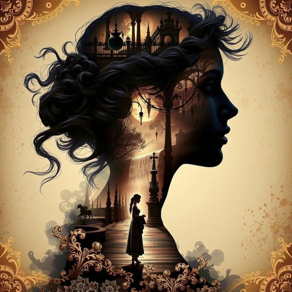 Luxurious Baroque Lady Amidst Moonlit Waterfall