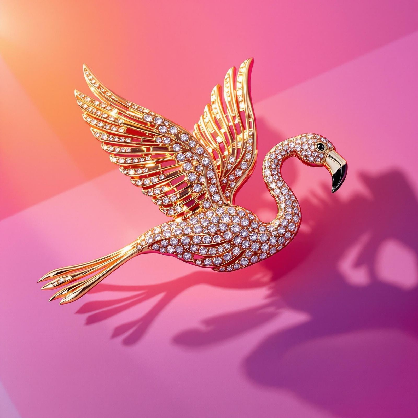 Hyperrealistic Solid Gold Flamingo Brooch with Diamonds in T...