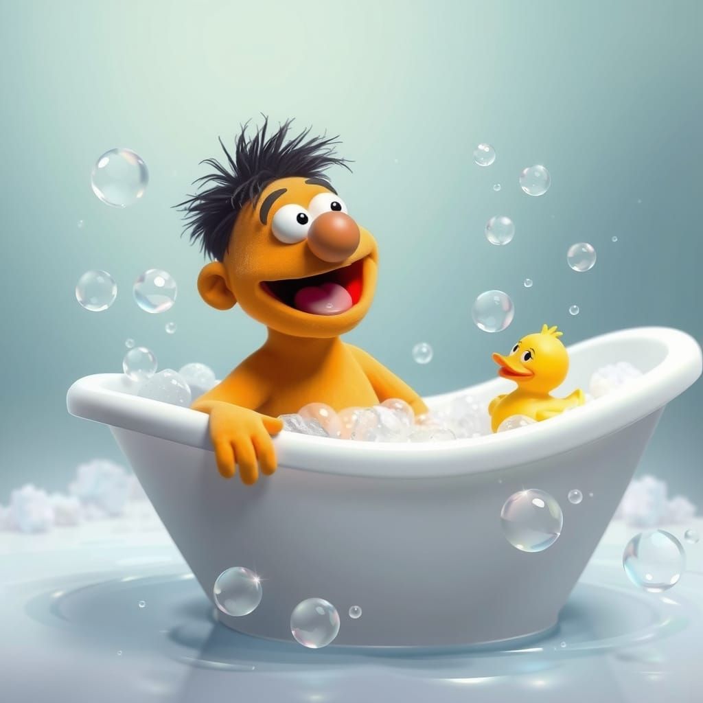 Sesame Street Character Serenades Rubber Ducky in Whimsical ...