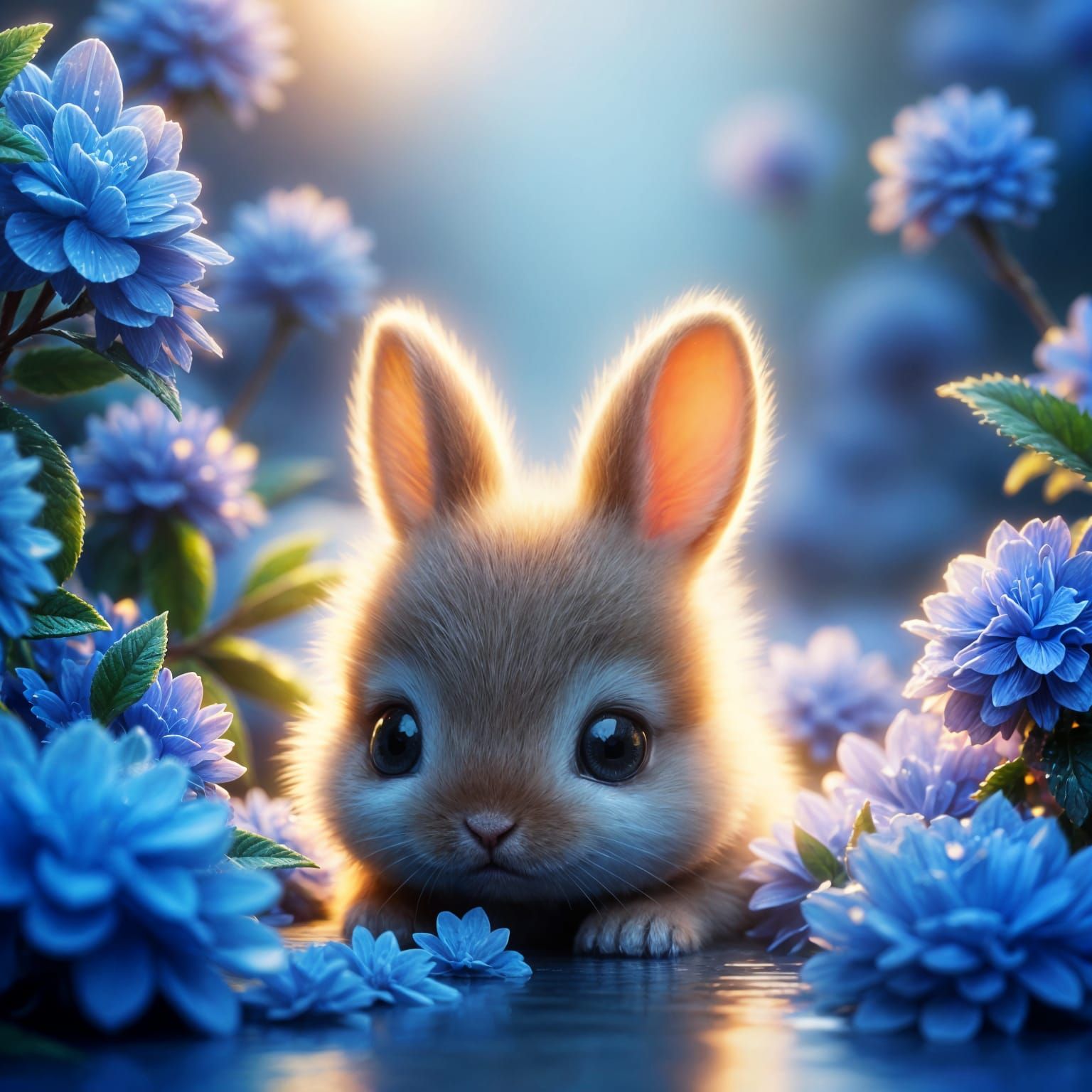 Whimsical Baby Rabbit Hides in a Bright Floral Oasis