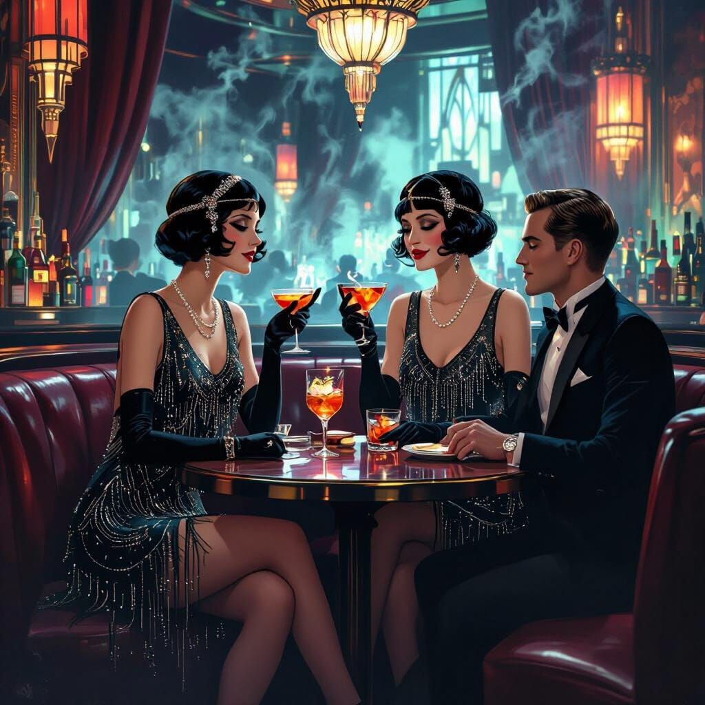 1920s Speakeasy Scene with Flapper Girls