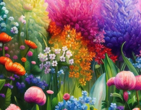 Lush Detailed Flower Garden in Gouache Style