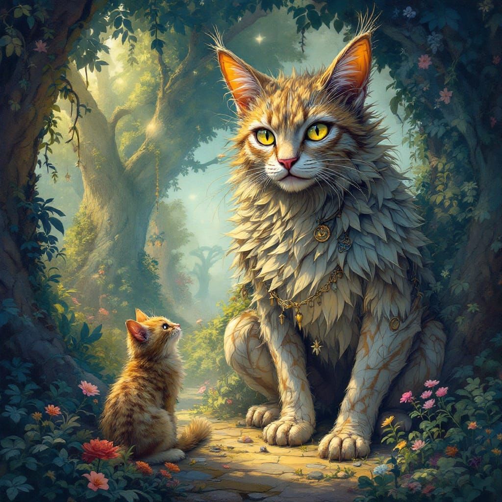 Whimsical Feline Mystique in Vibrant Dreamscapes