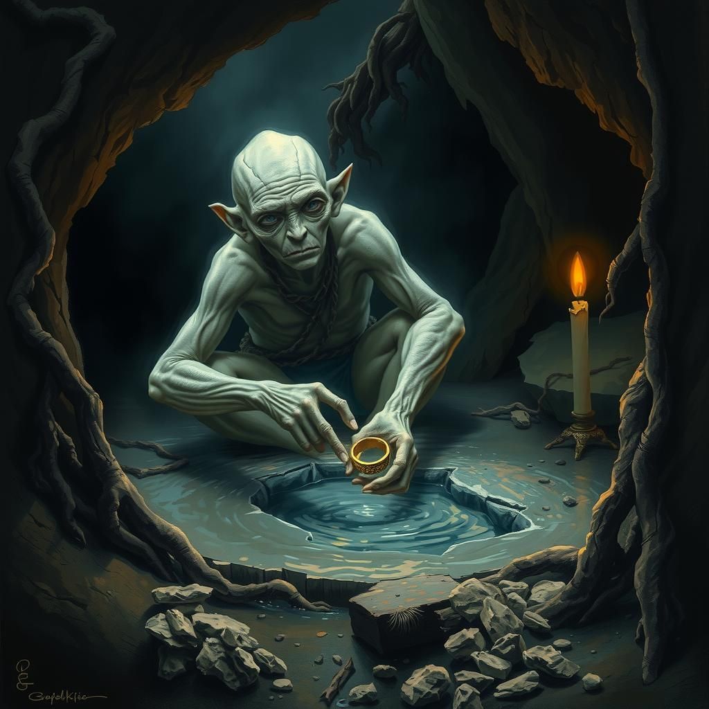 gollum bathing his ring