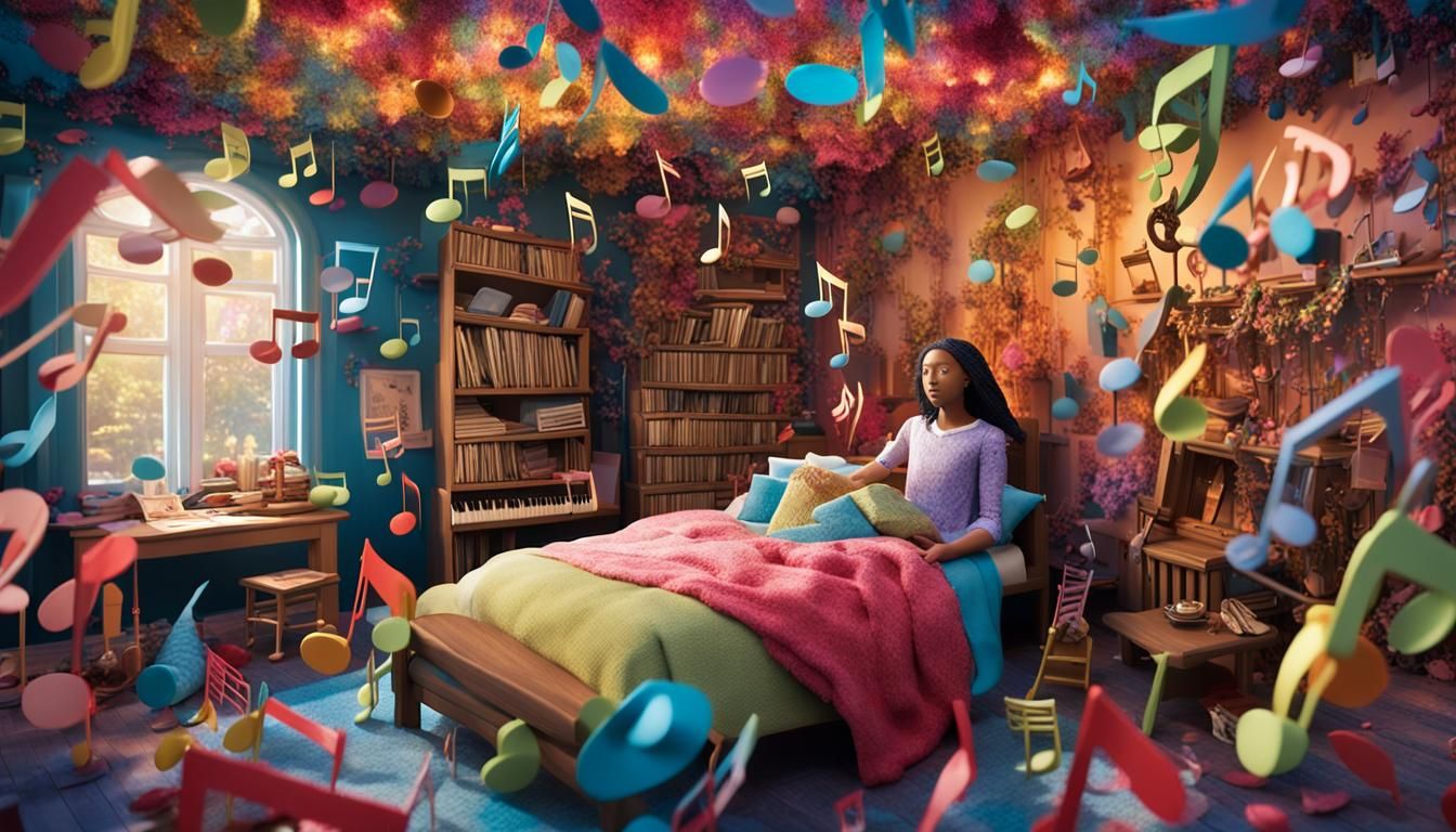 Music Notes Woman in Surreal Digital Bio Art