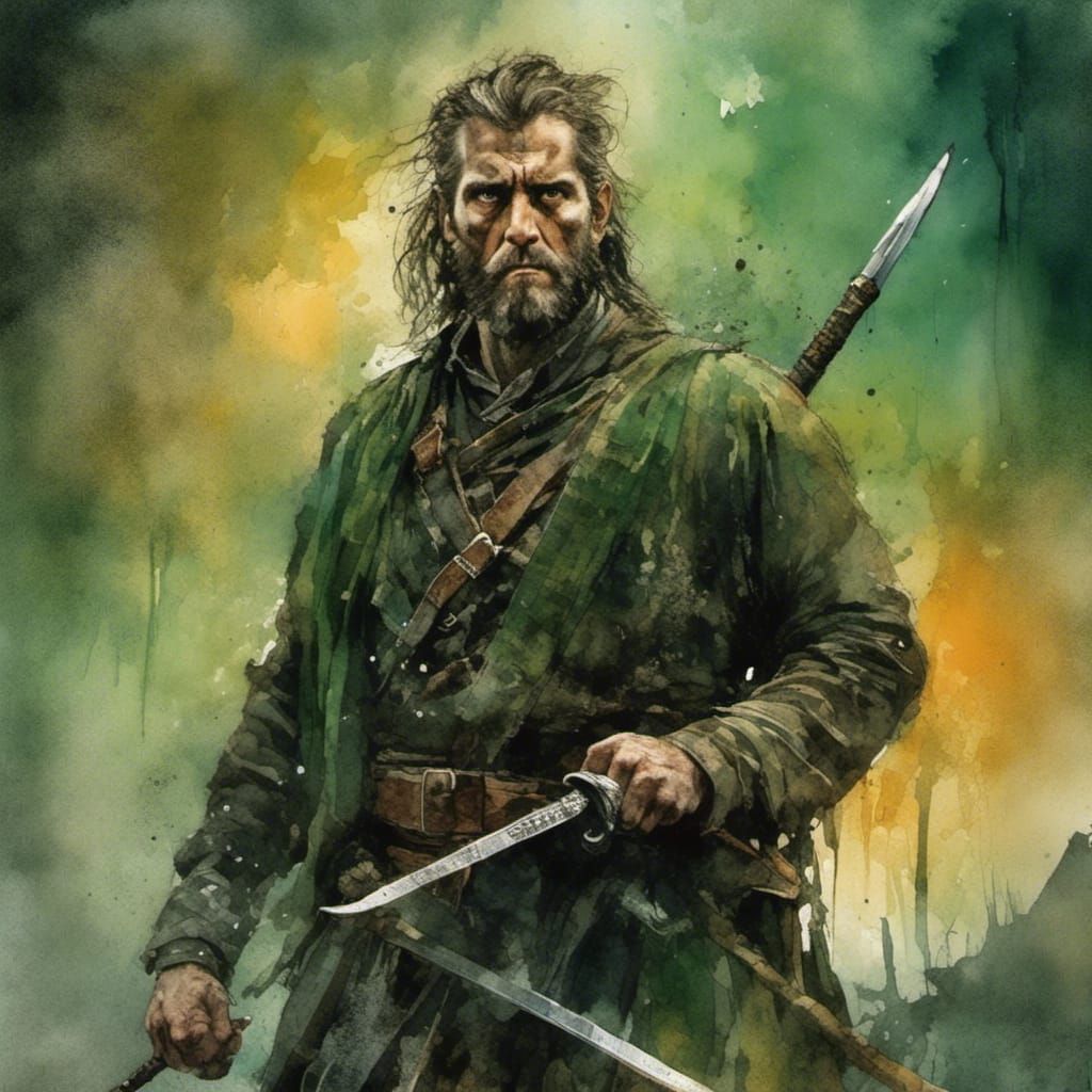 Highlander Portrait with Claymore Sword in Highlands