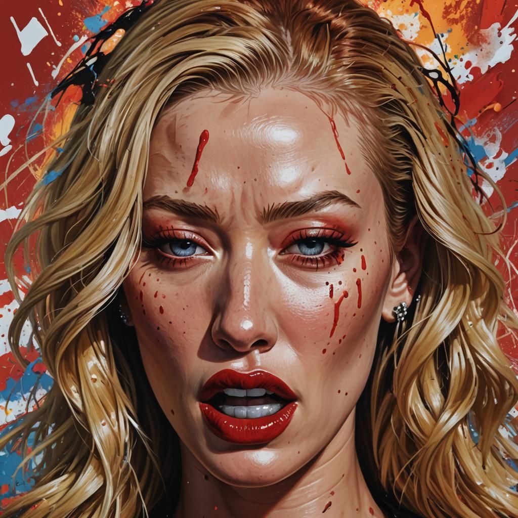 Angry Woman Portrait in Hyper-Realistic Splash Art
