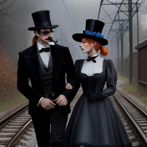 Melodrama Villain Tying Girl to Railroad Tracks