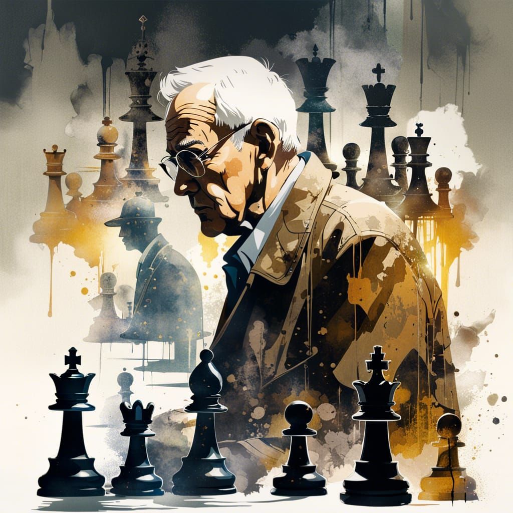 WW2 Chess Portrait in Double Exposure Style
