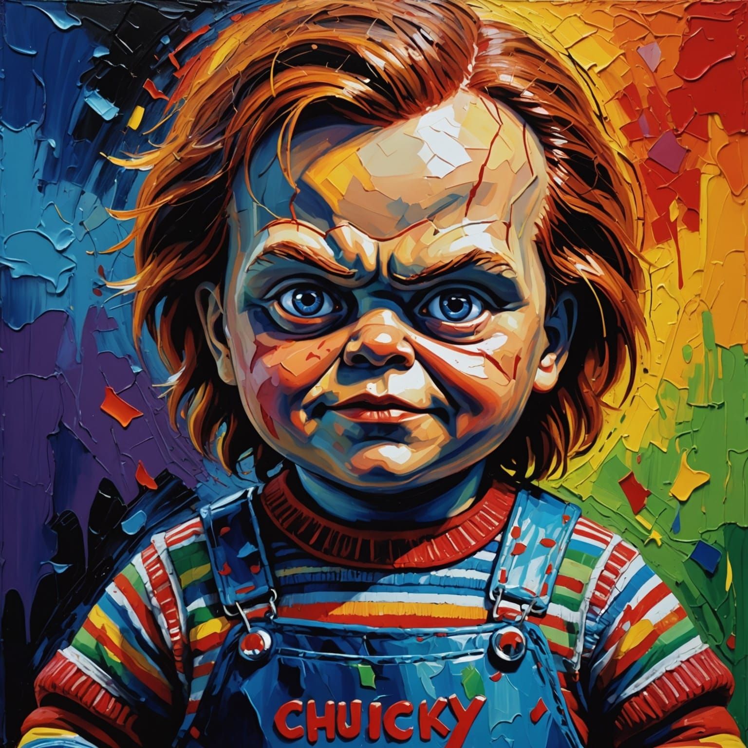 Darkly Tender Chucky in Expressionist Oil Painting