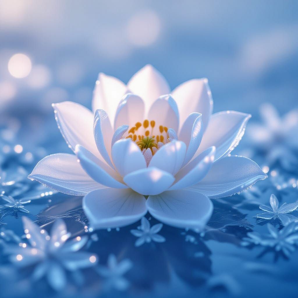 Ethereal Ice Flower Blooms on Frozen Surface