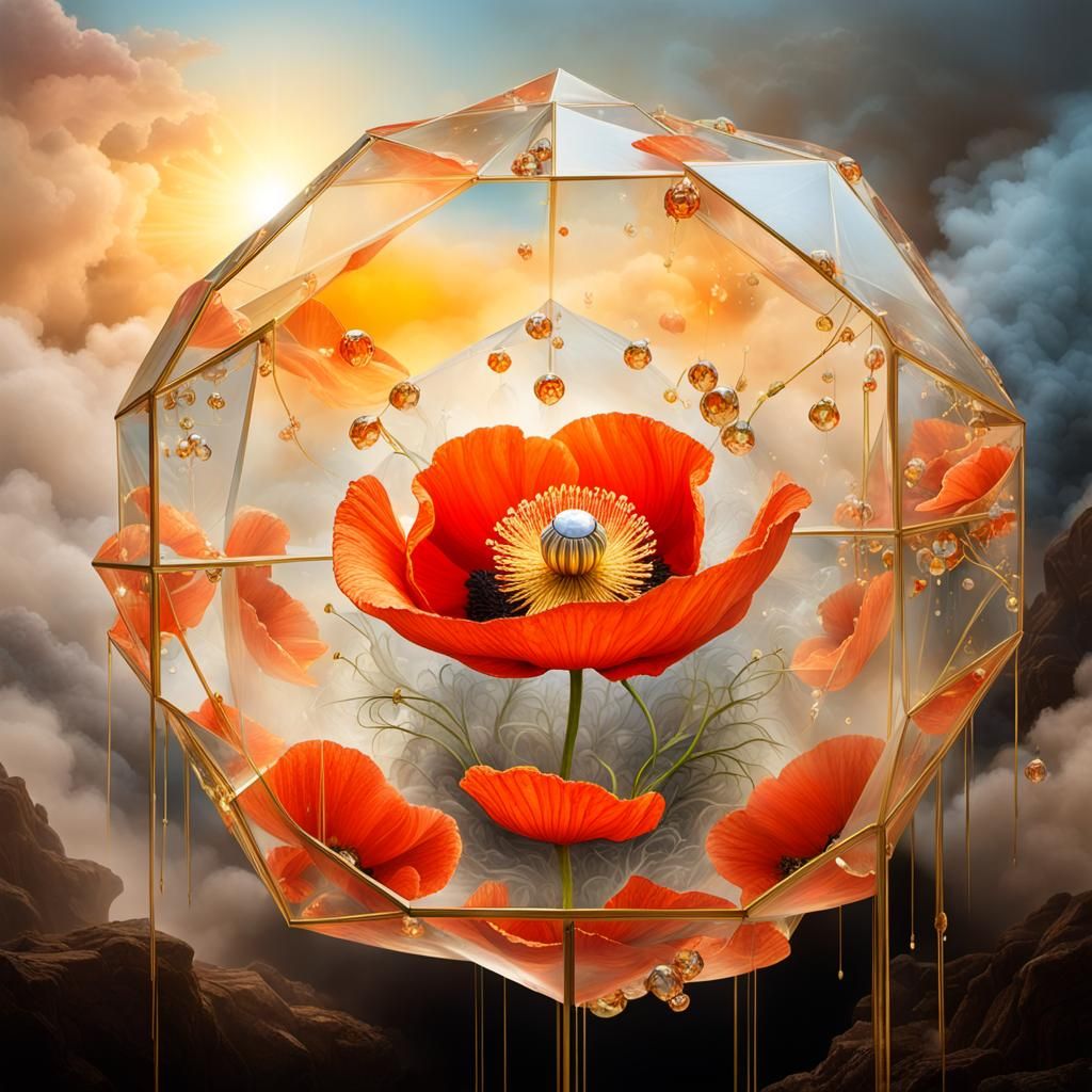 Ethereal Poppy in Crystal Orb at Sunrise