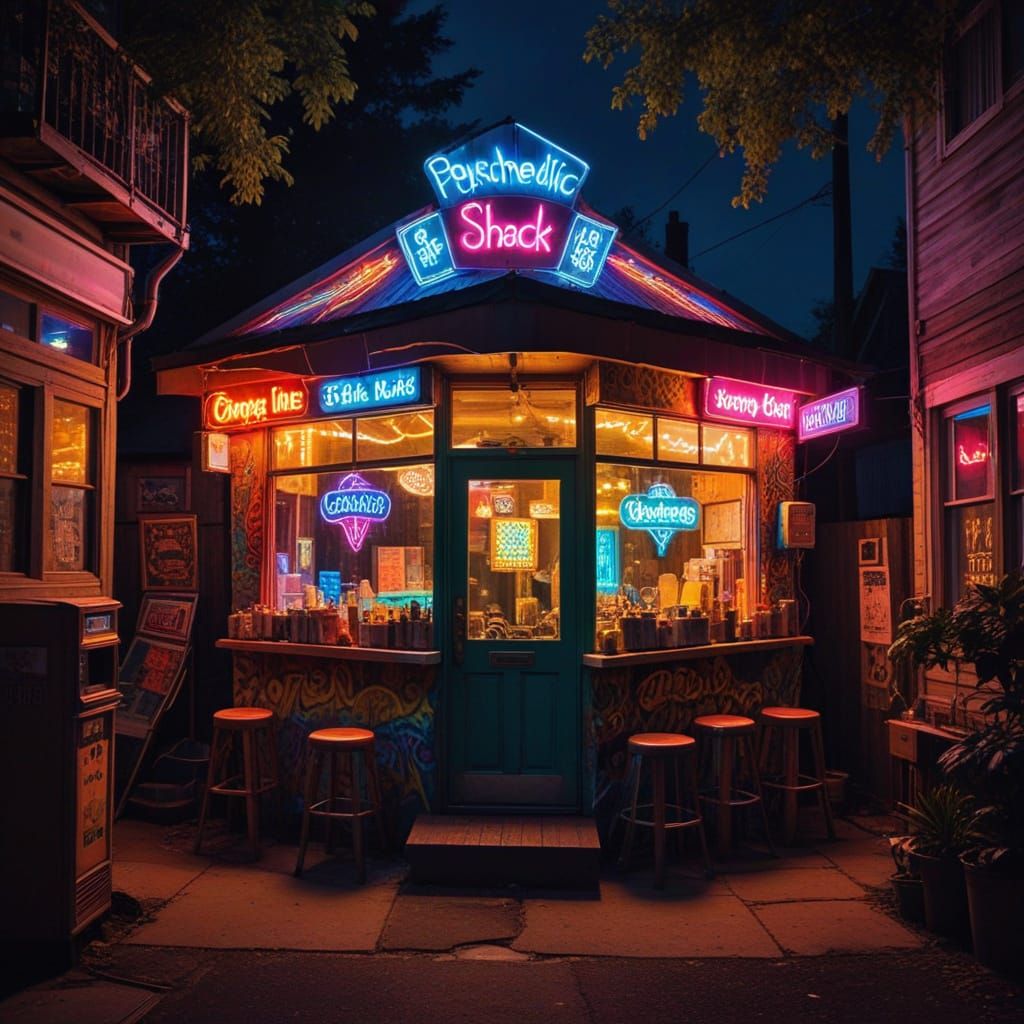 Psychedelic Shack Scene in Vibrant Colors