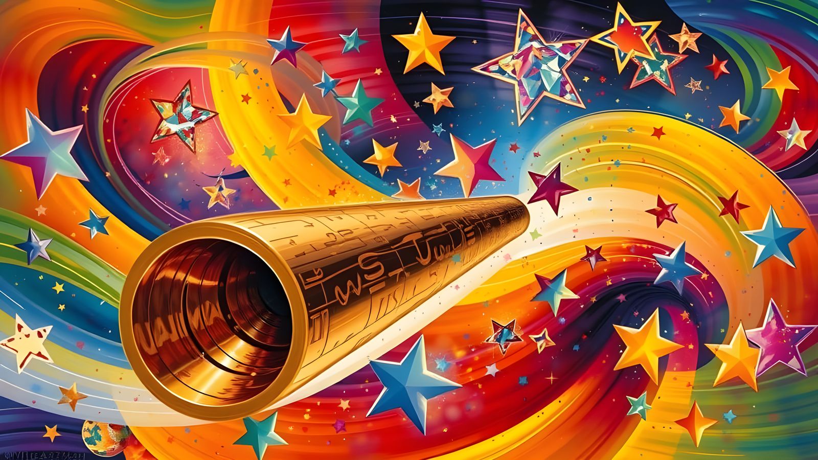 Reflective Cylinder Mirrors Kandinsky Stars in Surreal Cosmo...