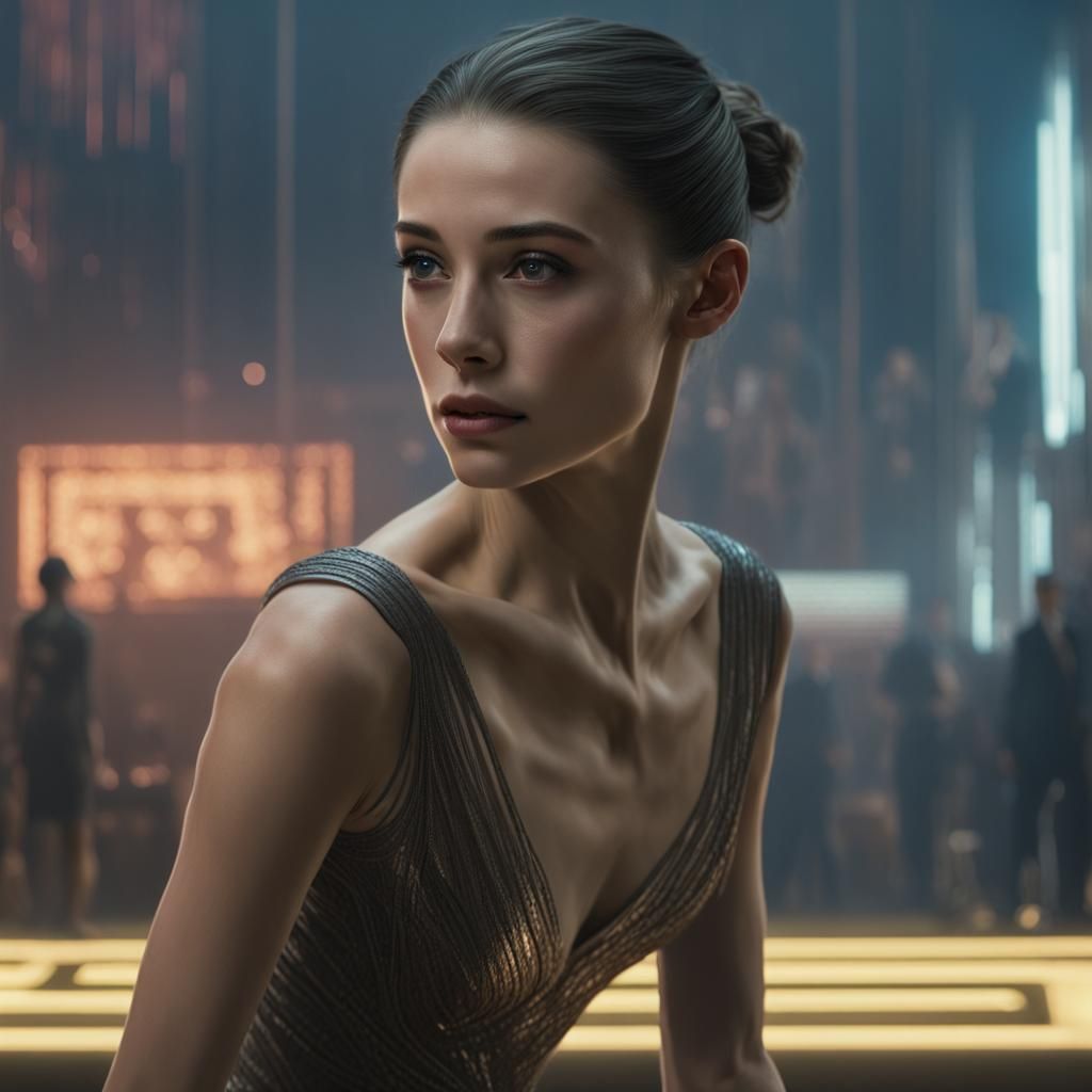Dystopian Ballerina in Hyperrealistic Blade Runner Style