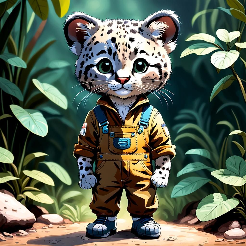 Kodkod Cub in Overalls: Anthropomorphic Animal Art