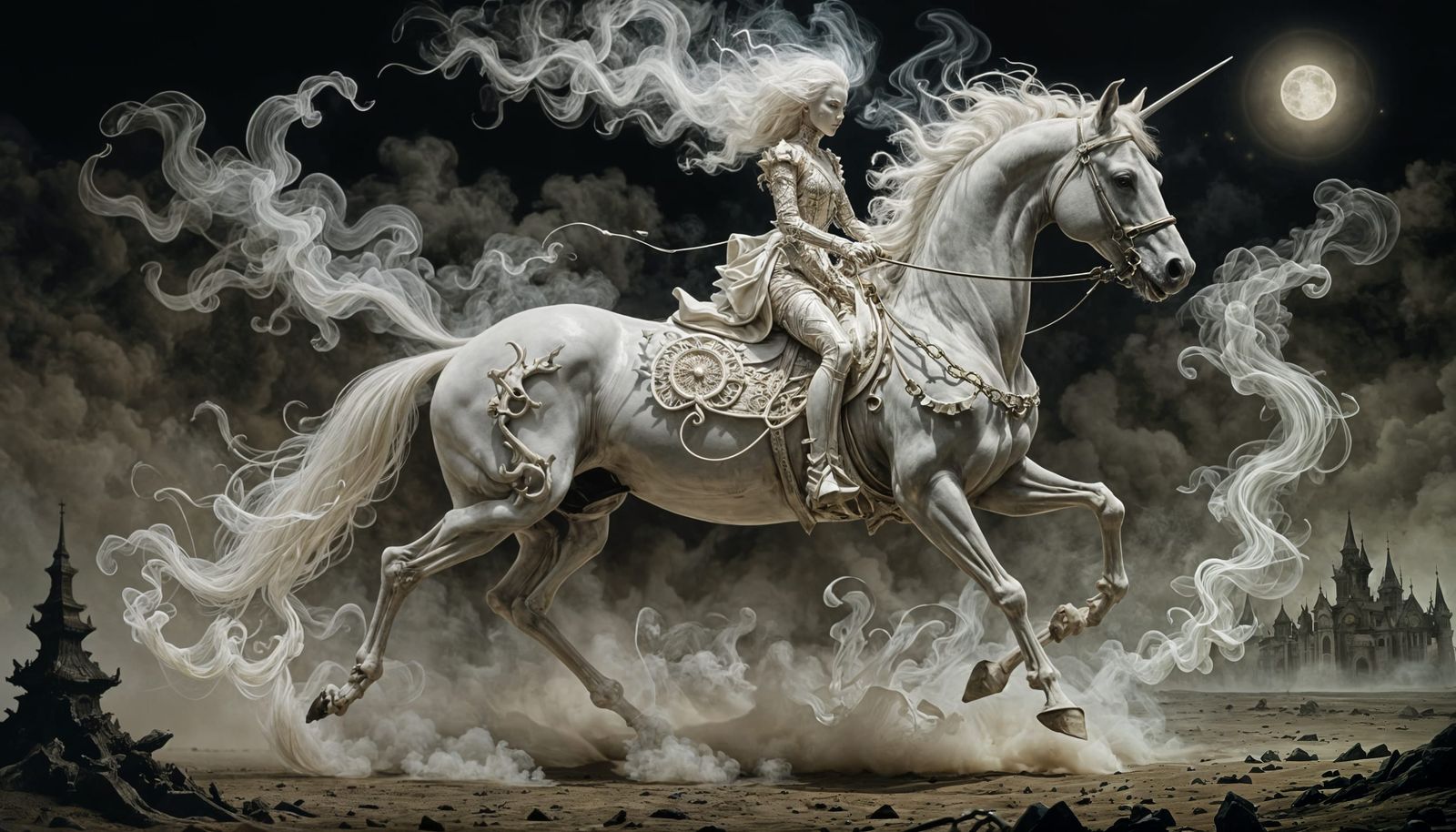 Ethereal White Smoke Rider in Dreamlike Realm