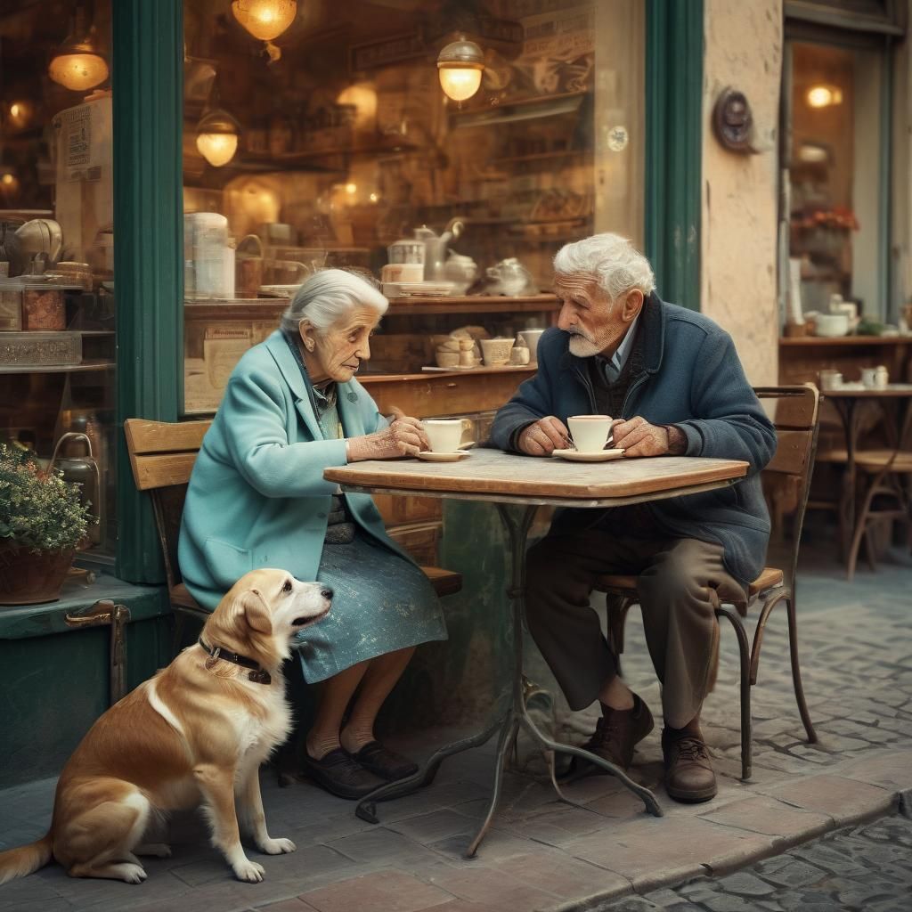 Cozy Italian Village Cafe in Golden Hour Lighting