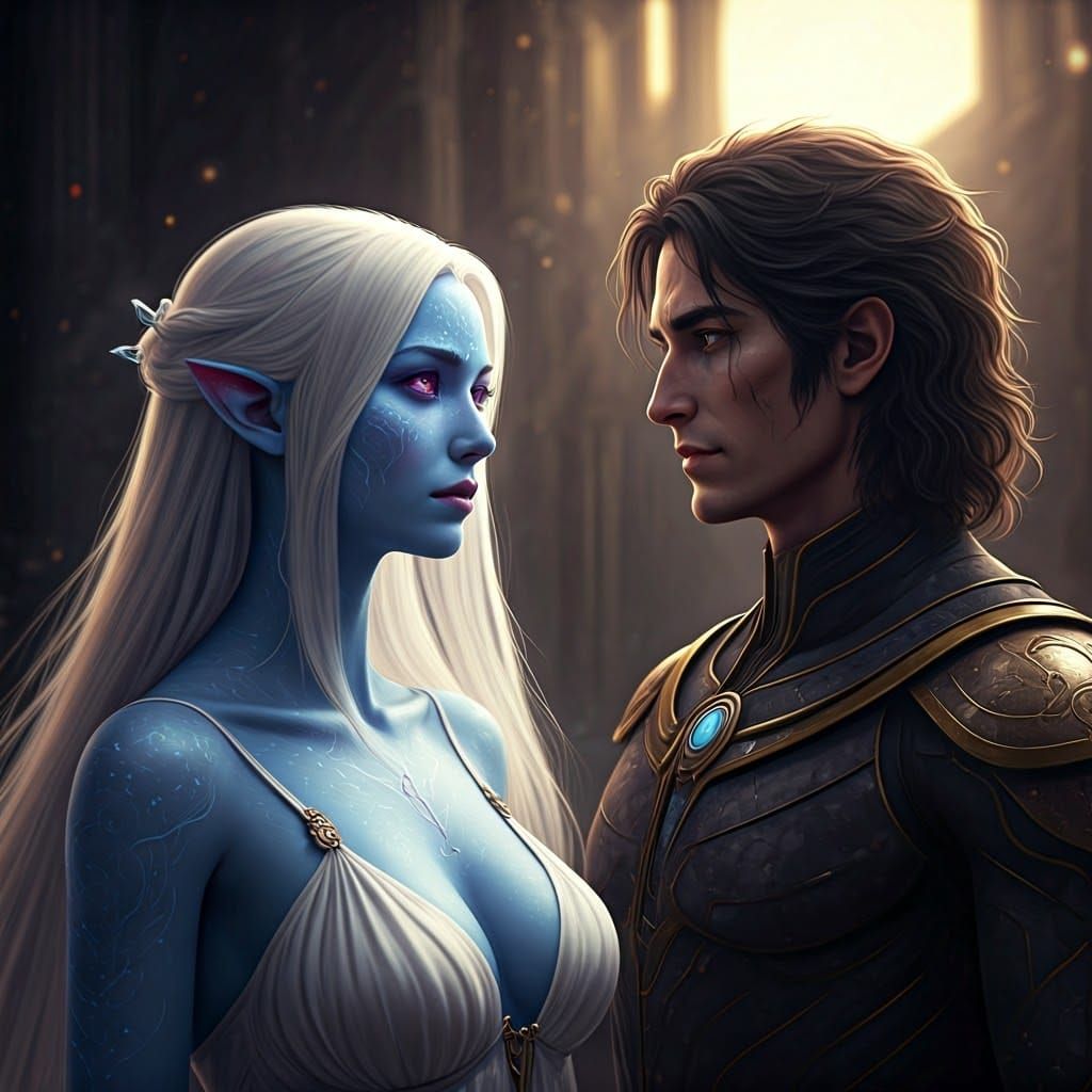 Ethereal Lovers Embrace Amidst Palace Ruins