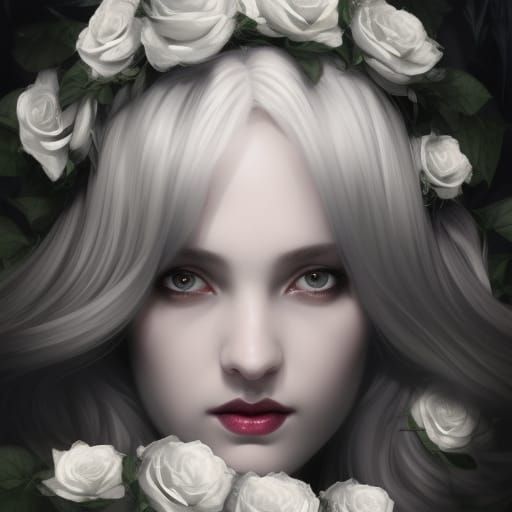 Gothic Angel Princess on Rose Throne