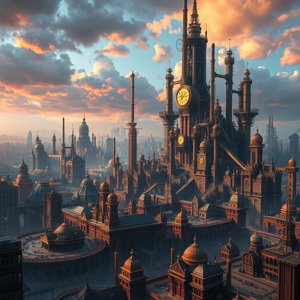 Stunning Steampunk Metropolis in Vibrant Matte Painting Styl...