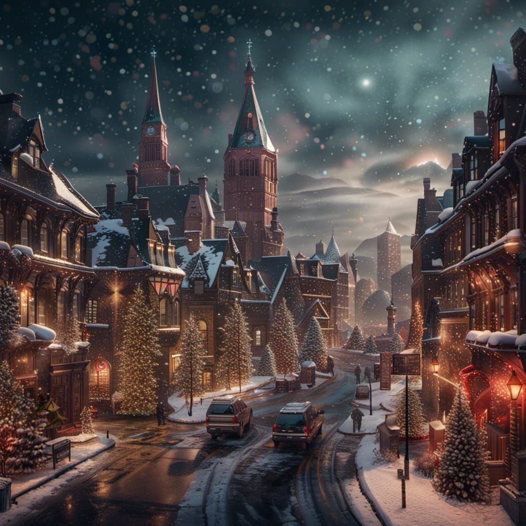 Hyperrealistic Christmas City Portrait: Artstation Unreal En...