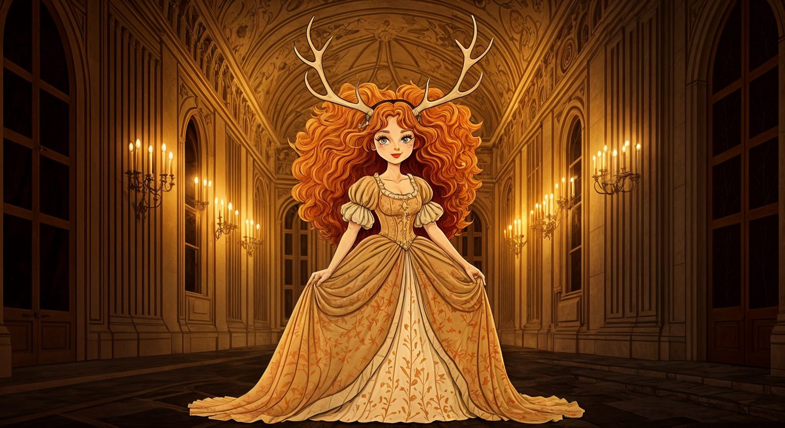 Fey Princess in Autumn Attire, 1930s Fleischer Cartoon Style