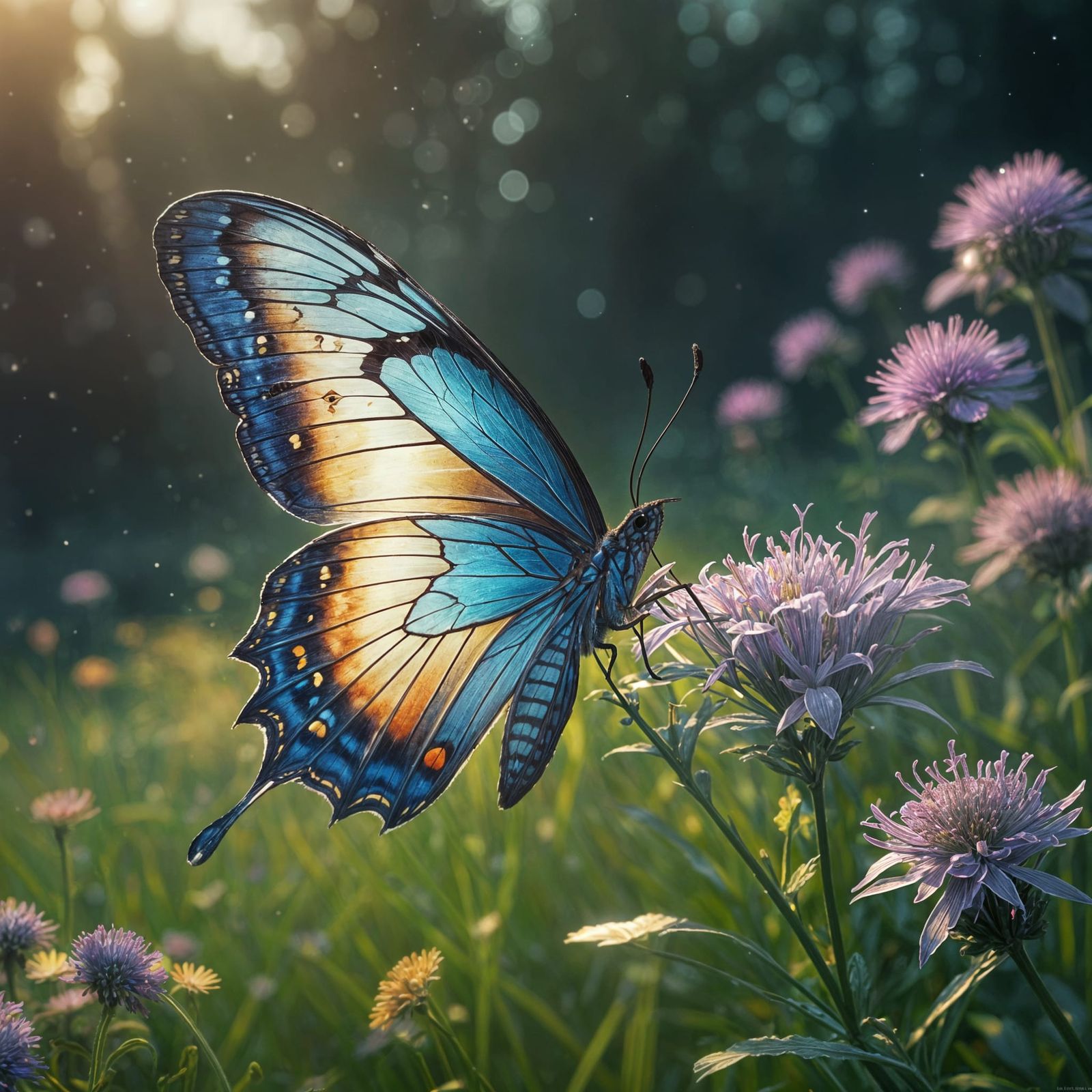 Bioluminescent Butterfly in Art Nouveau Style