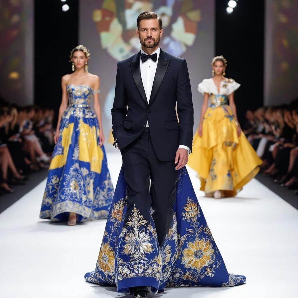 Zelensky at Fashion Show in Art Nouveau Style