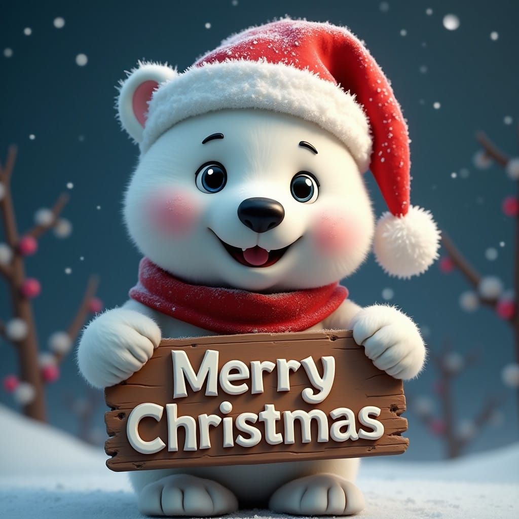 Surreal Polar Bear Wishes You a Merry Christmas in Vibrant C...